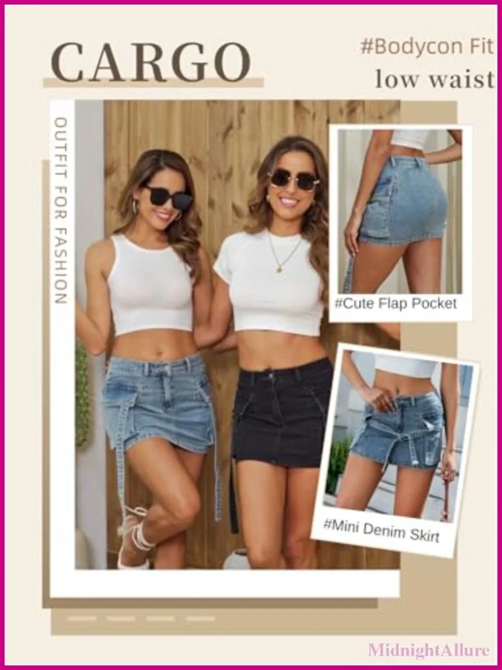 Cargo Denim Mini Skirt Low Waist Y2K Skirt with Pockets